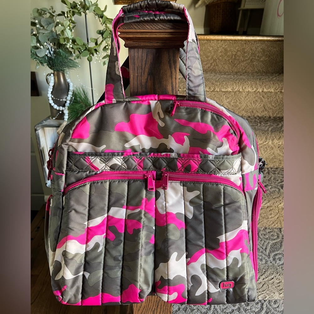 LUG Boxer Pink Gray Camo Travel Tote Luggage Bag Shoe Compartment Overnight